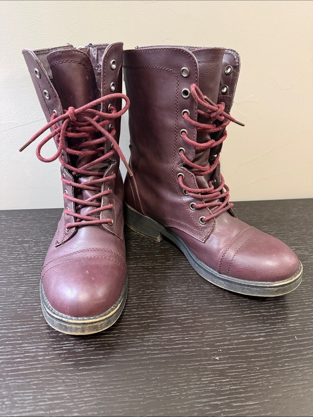 Madden Girl Burgundy Lace-Up Combat Boots